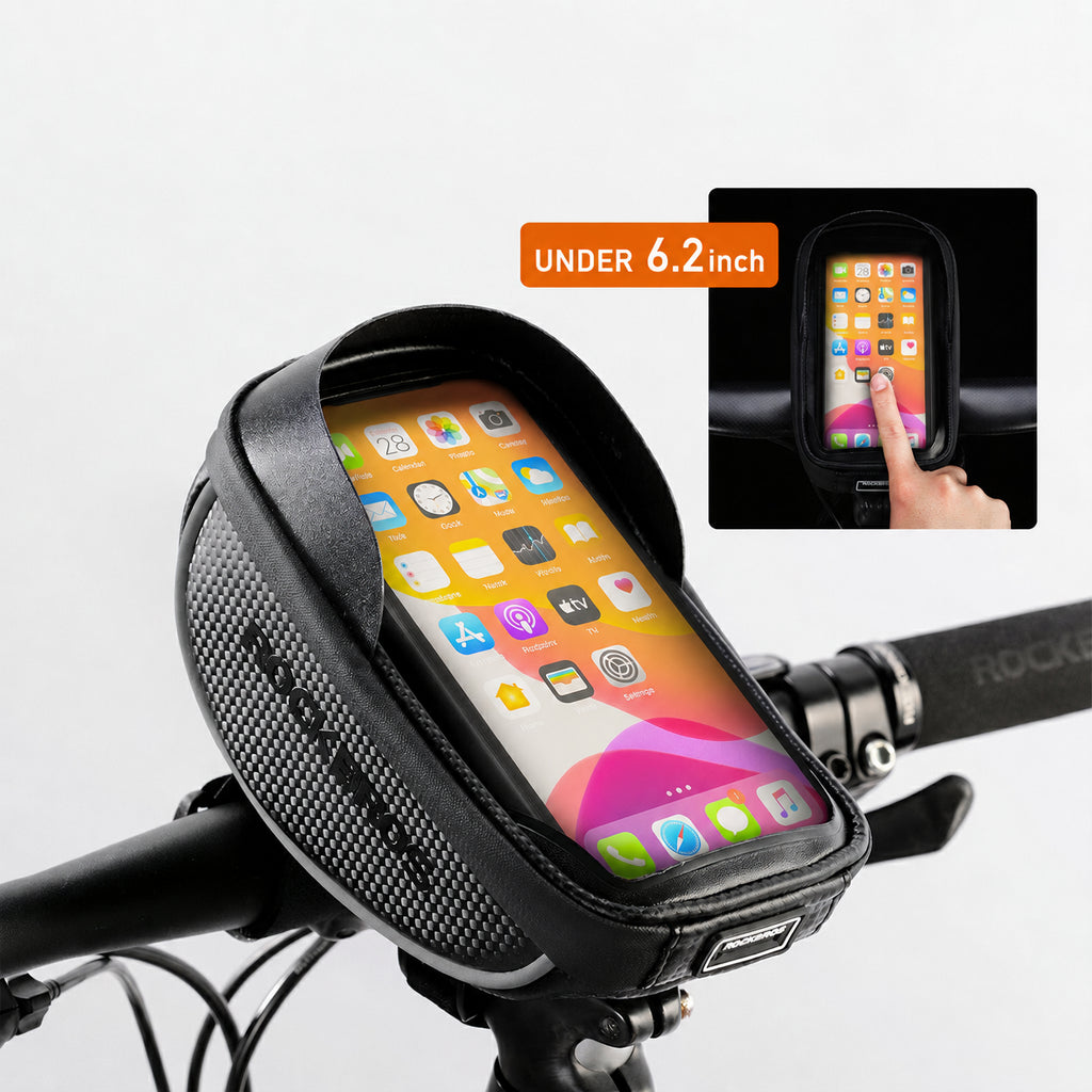 ROCKBROS スマホホルダー 一体型 自転車 フロントバッグ タッチパネル対応 6.2インチ以下 高防水設計 010-4BK
