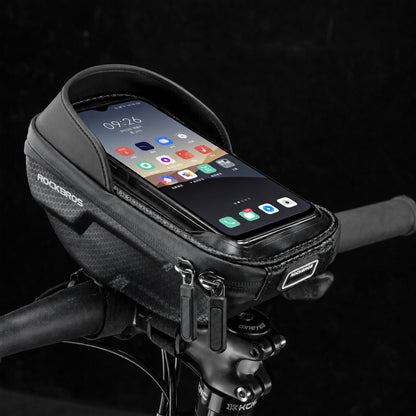 ROCKBROS スマホホルダー 自転車 トップチューブバッグ 6.2インチ以下対応 防水 タッチパネル対応 バイザー付き B70
