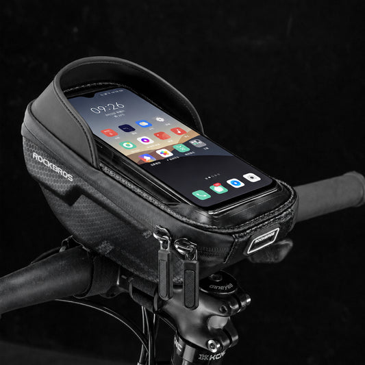 ROCKBROS スマホホルダー 自転車 トップチューブバッグ 6.2インチ以下対応 防水 タッチパネル対応 バイザー付き B70