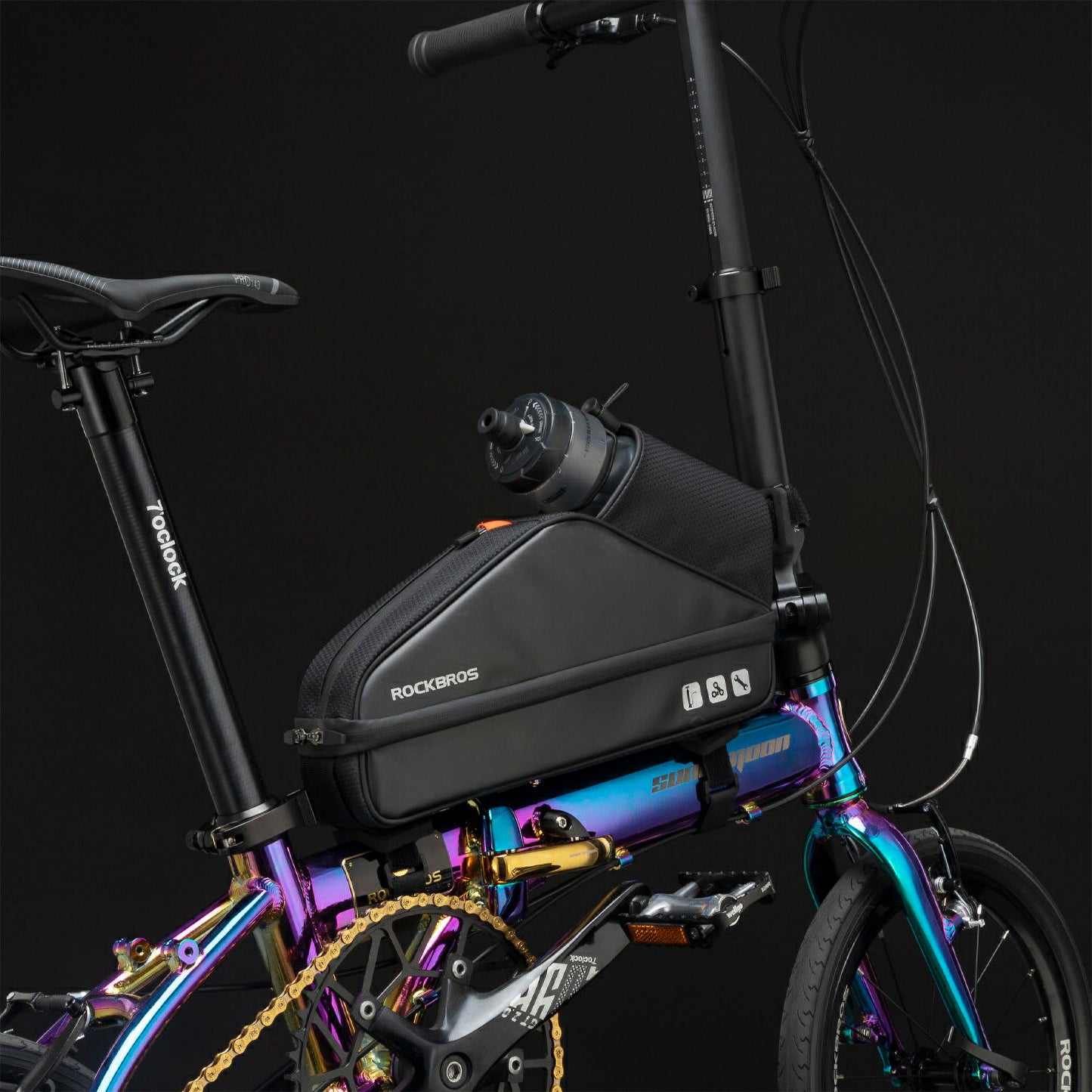 ROCKBROS ミニベロ キックボード マルチバッグ 大容量 3L ドリンクホルダー付 撥水 トップチューブバッグ B83
