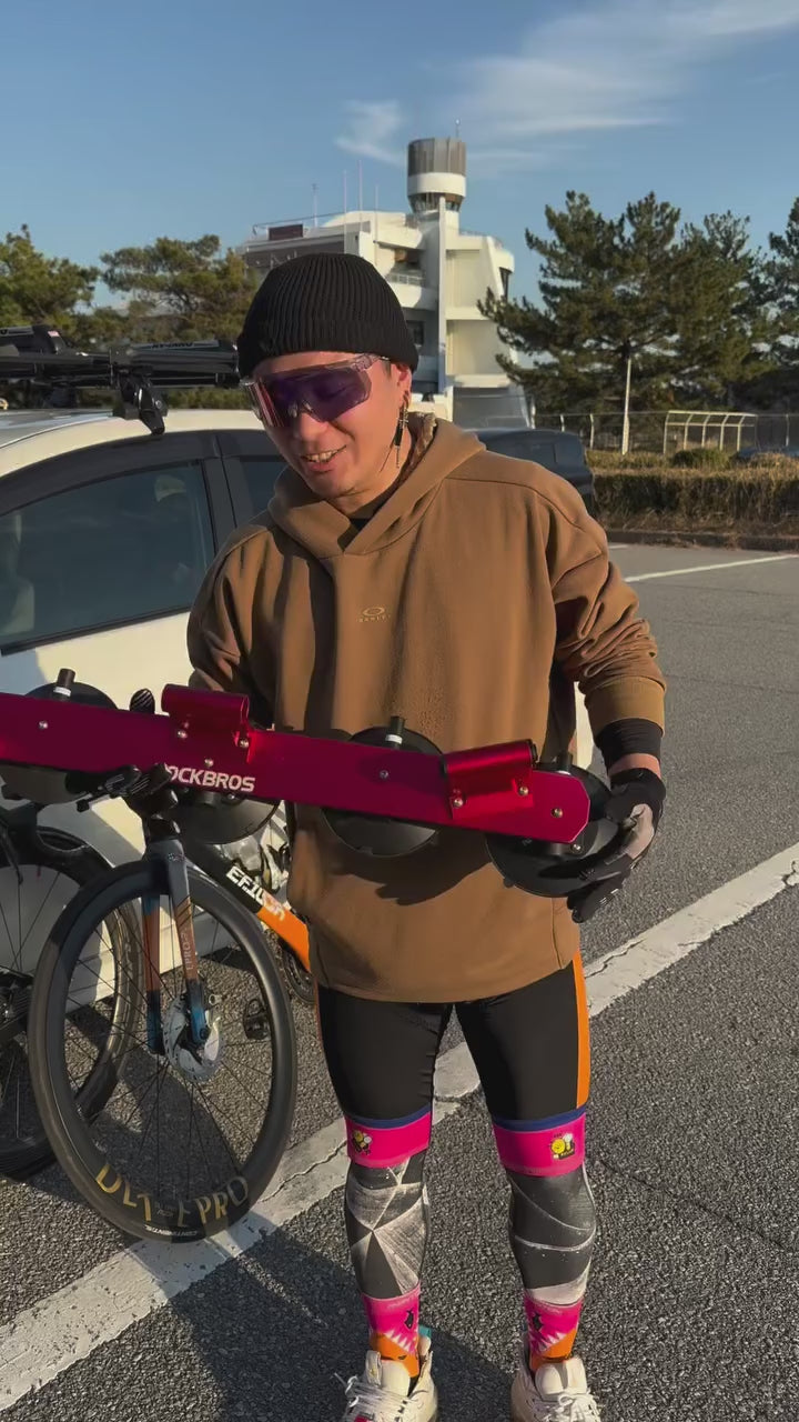 ROCKBROS サイクルキャリア 吸盤式 ルーフ 2台積み アルミ合金 自転車