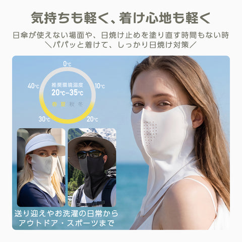 ROCKBROS フェイスカバー 接触冷感 UPF50+ かぶらない 後ろベルクロ 首まで UVカット 11260002