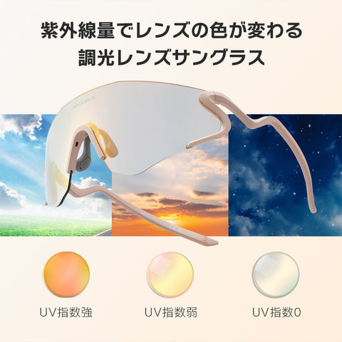 ROCKBROS 調光サングラス スポーツ 自転車 UV400 超軽量24g フレームレス 14120017